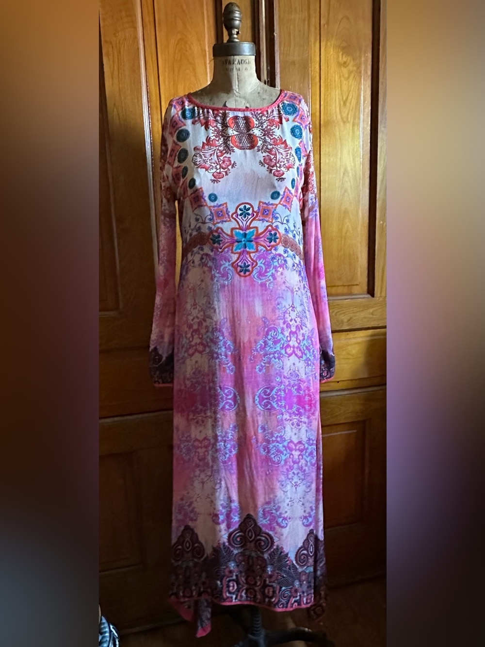Camilla silk maxi dress no tags no issue shown on 34 28 35 model goddess gown